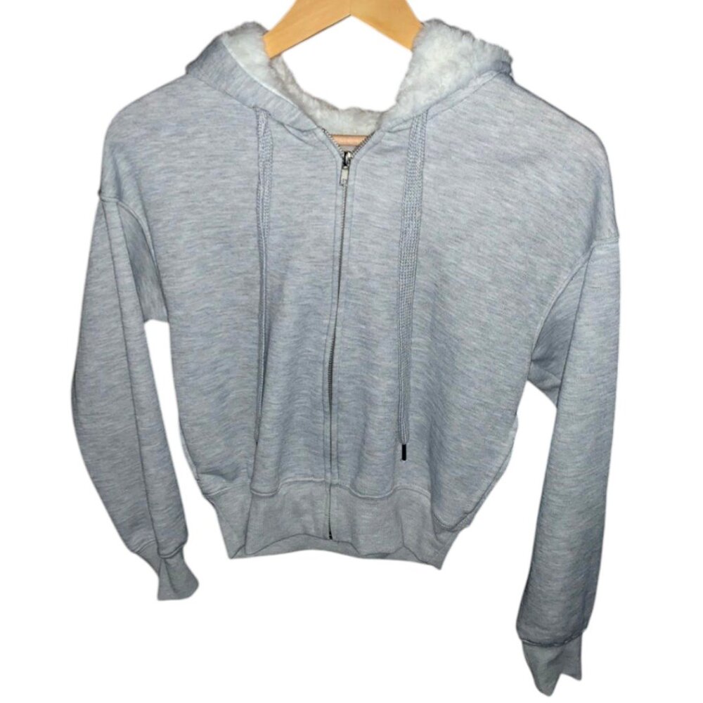 No Boundaries Zip-Up White Faux Hoodie Small